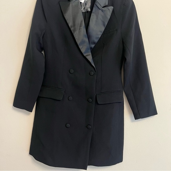 The Drop Blazer Mini Dress Satin Lapel Black Size XS New - Picture 4 of 5
